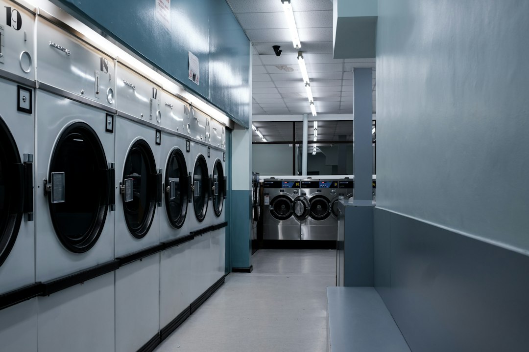 Self-service laundromat with washing machines and dryers