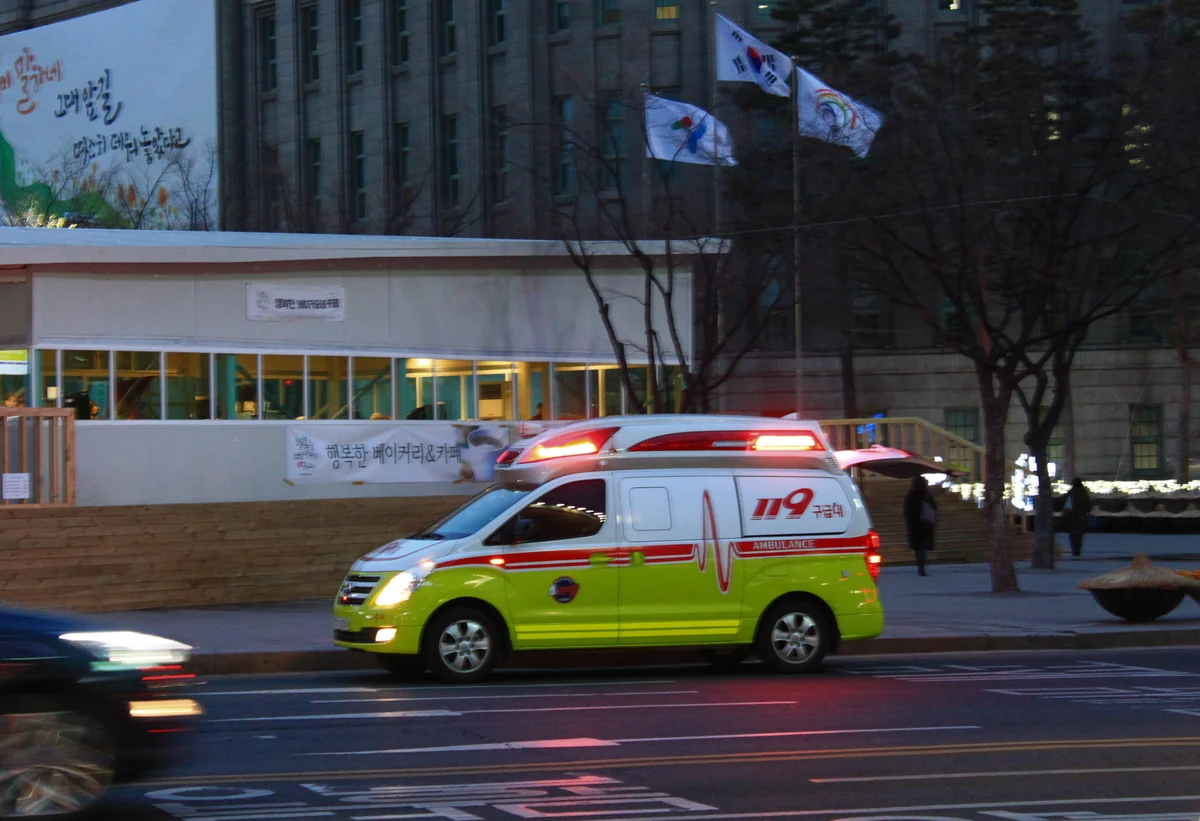 A 119 ambulance on a Seoul street in 2018